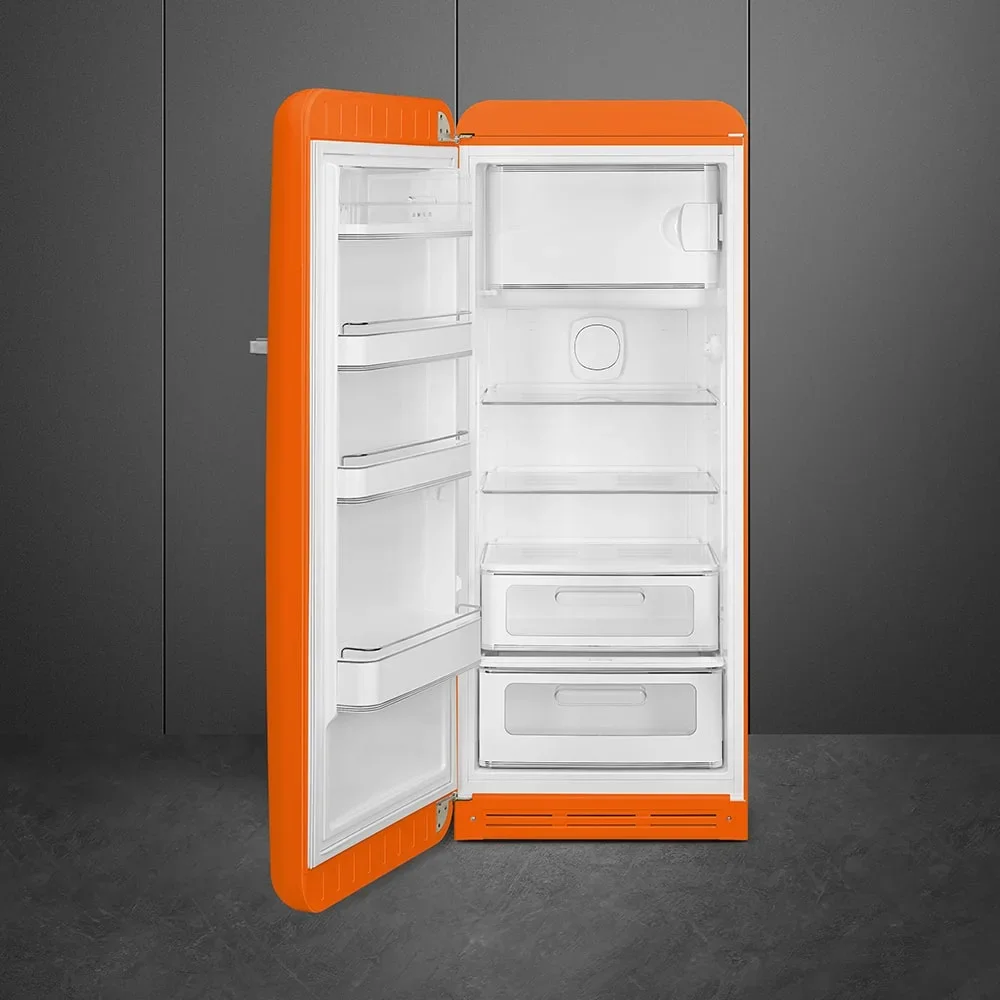 SMEG FAB28LOR6 Отдельностоящий однодверный холодильник, стиль 50-х годов, 60 см, оранжевый, петли сл