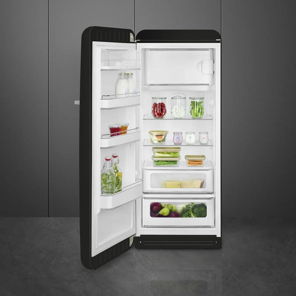 SMEG FAB28LBL6 Отдельностоящий однодверный холодильник,стиль 50-х годов, 60 см, черный, петли слева